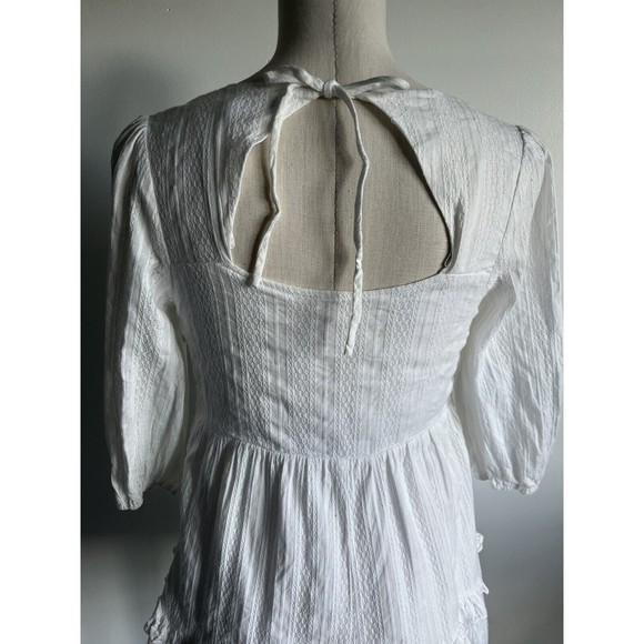 LUSH White V-Neck Ruffle Top Keyhole Tie Back Lined Cotton Small - Picture 12 of 12